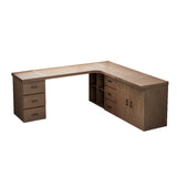 Long Butcher Block Shelf Drawers L-Shape Writing Desk Image - 18