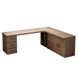 Long Butcher Block Shelf Drawers L-Shape Writing Desk Image - 19