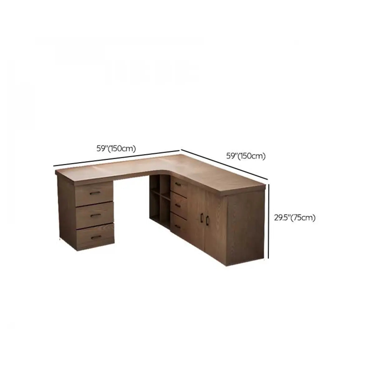 Long Butcher Block Shelf Drawers L-Shape Writing Desk 