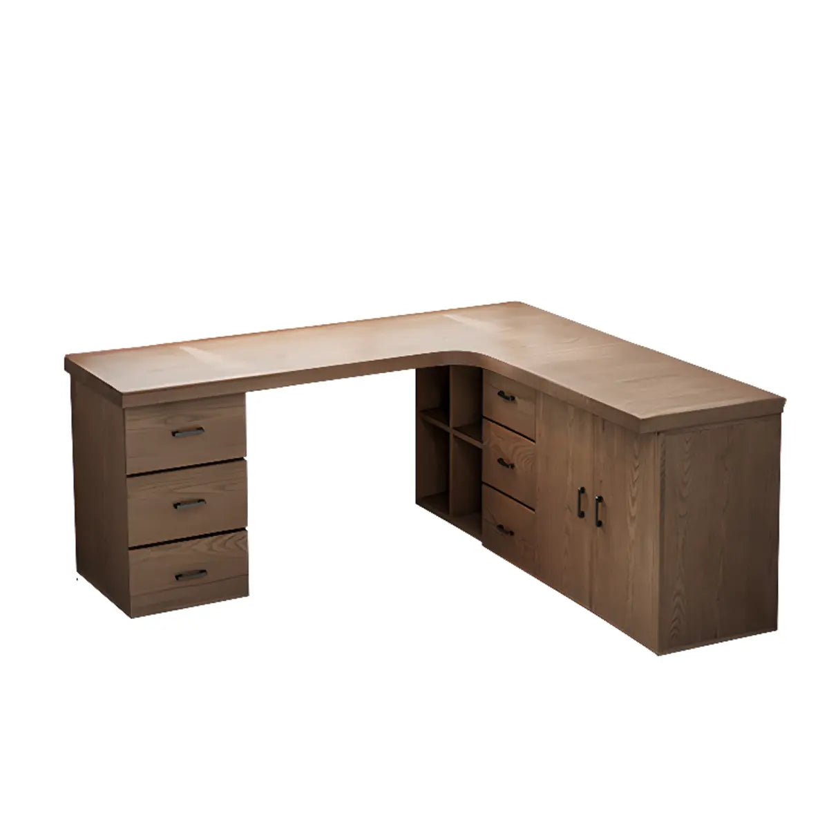 Long Butcher Block Shelf Drawers L-Shape Writing Desk Image - 4