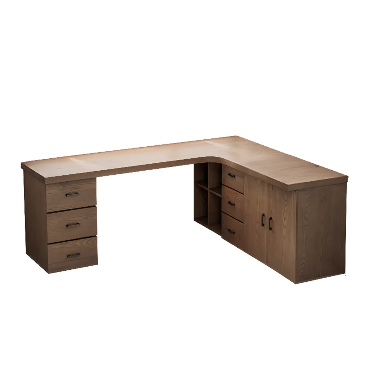 Long Butcher Block Shelf Drawers L-Shape Writing Desk Image - 5