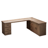 Long Butcher Block Shelf Drawers L-Shape Writing Desk Image - 7