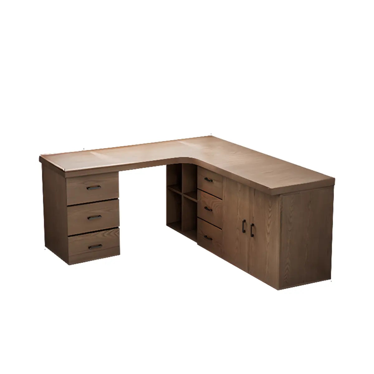 Long Butcher Block Shelf Drawers L-Shape Writing Desk Image - 9