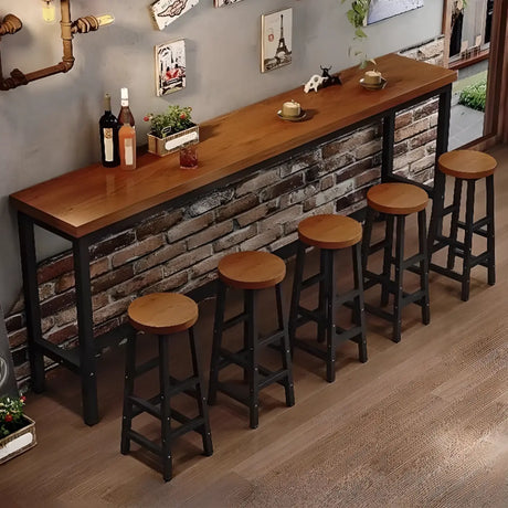 Long Manufactured Wood Trestle Brown Storage Bar Table Set Image - 1