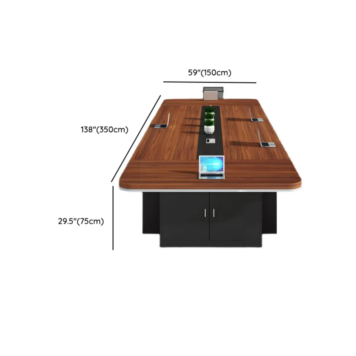 Long Wood Cabinet Rectangle Conference Writing Desk 