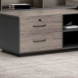 Long Wood Drawers Exterior Shelf L-Shape Executive Desk Image - 12