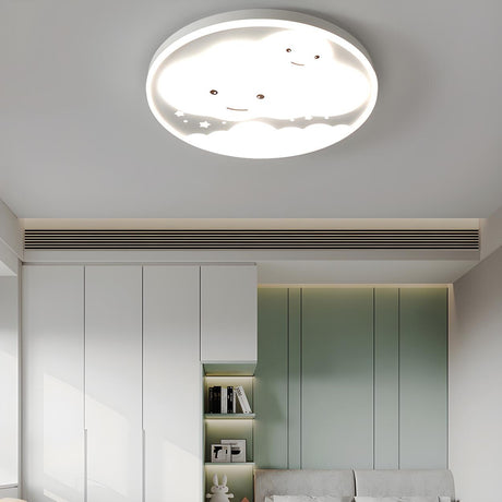 Lovely Bedroom White Cloud Round Flush Mount Light Image - 1