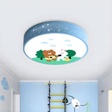 Lovely Cartoon Bear Rainbow Drum LED Flush Mount Light Image - 11