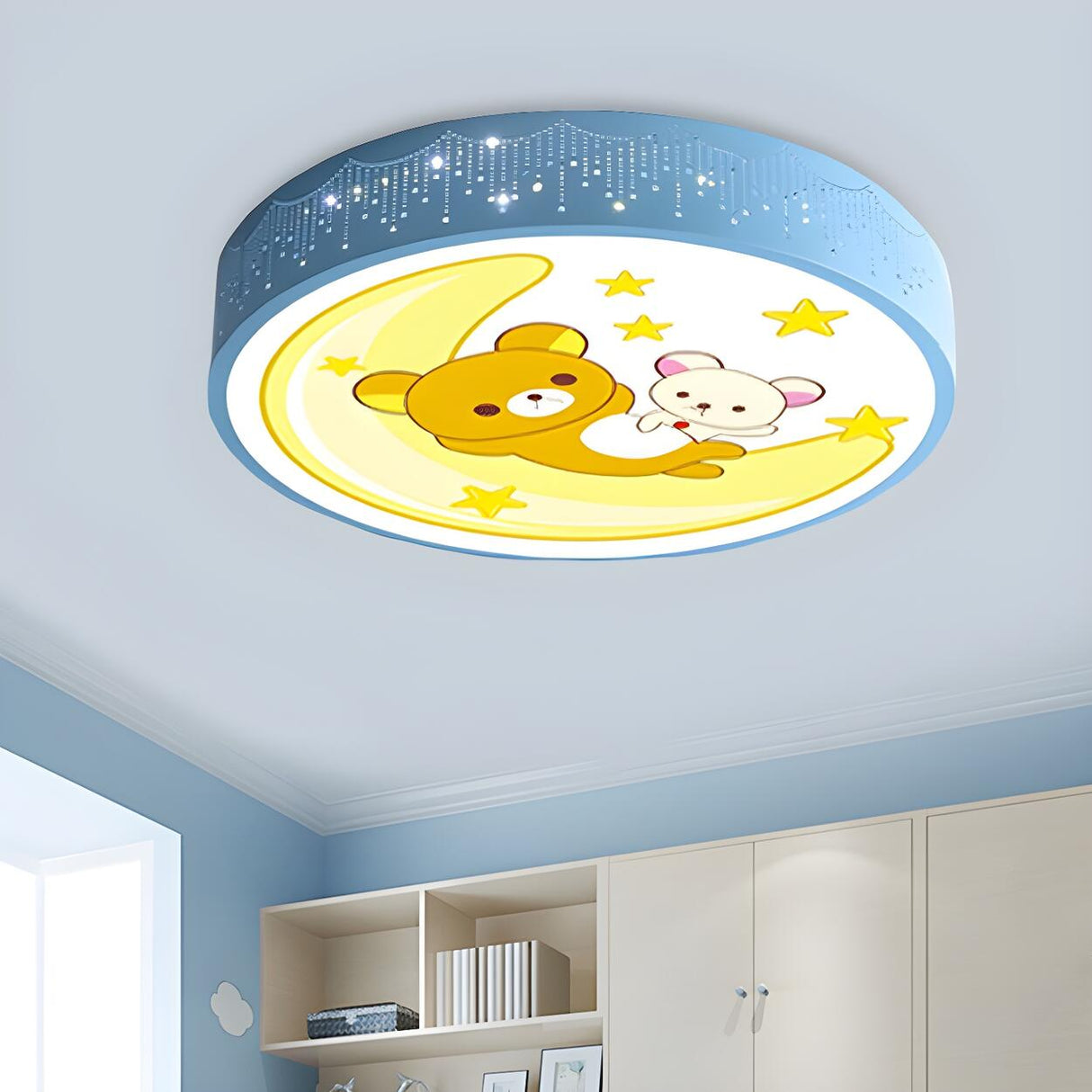 Lovely Cartoon Bear Rainbow Drum LED Flush Mount Light Image - 13