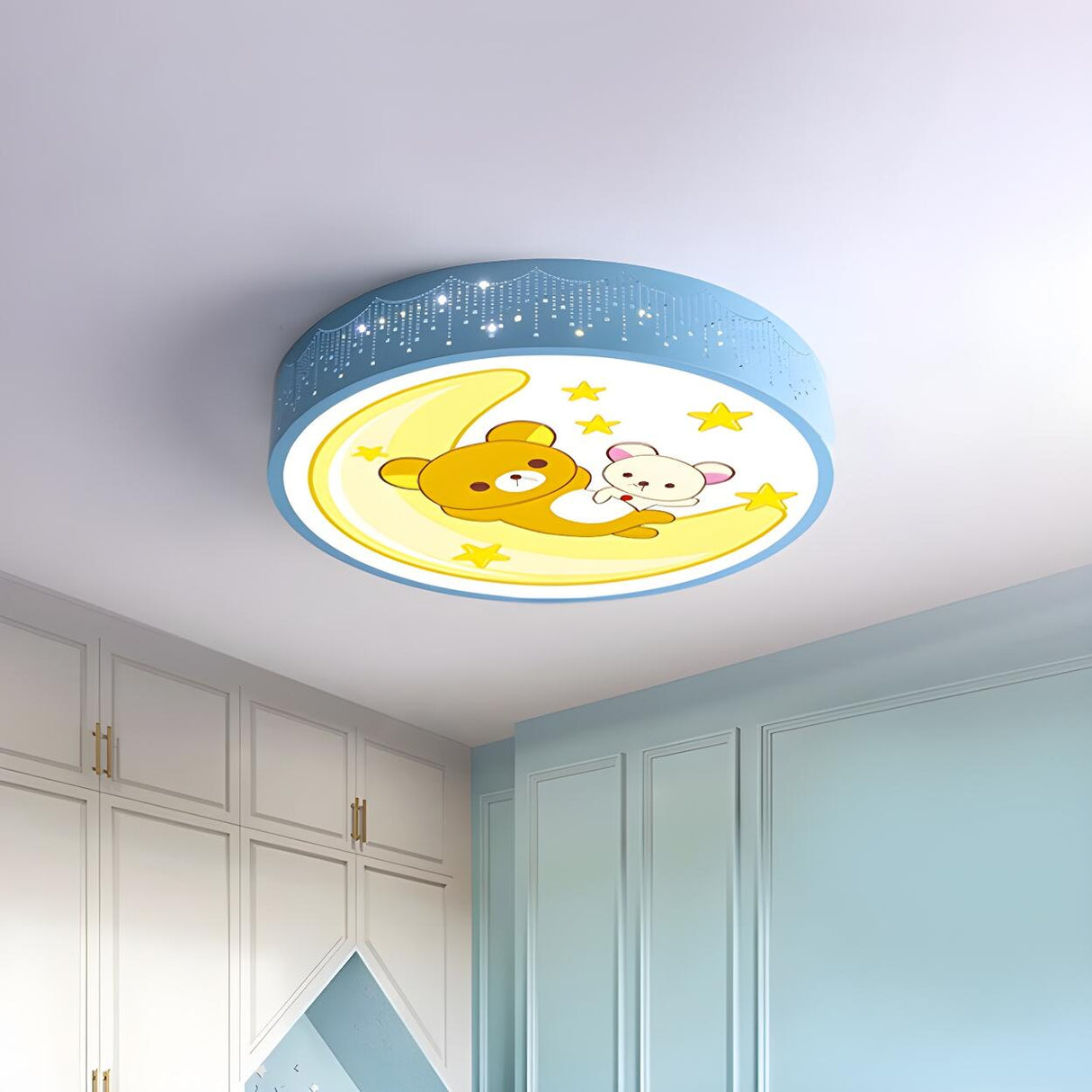 Lovely Cartoon Bear Rainbow Drum LED Flush Mount Light Image - 14