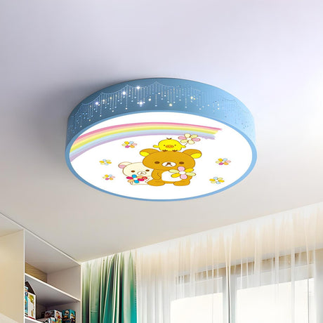 Lovely Cartoon Bear Rainbow Drum LED Flush Mount Light Image - 2