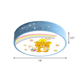 Lovely Cartoon Bear Rainbow Drum LED Flush Mount Light Image - 4