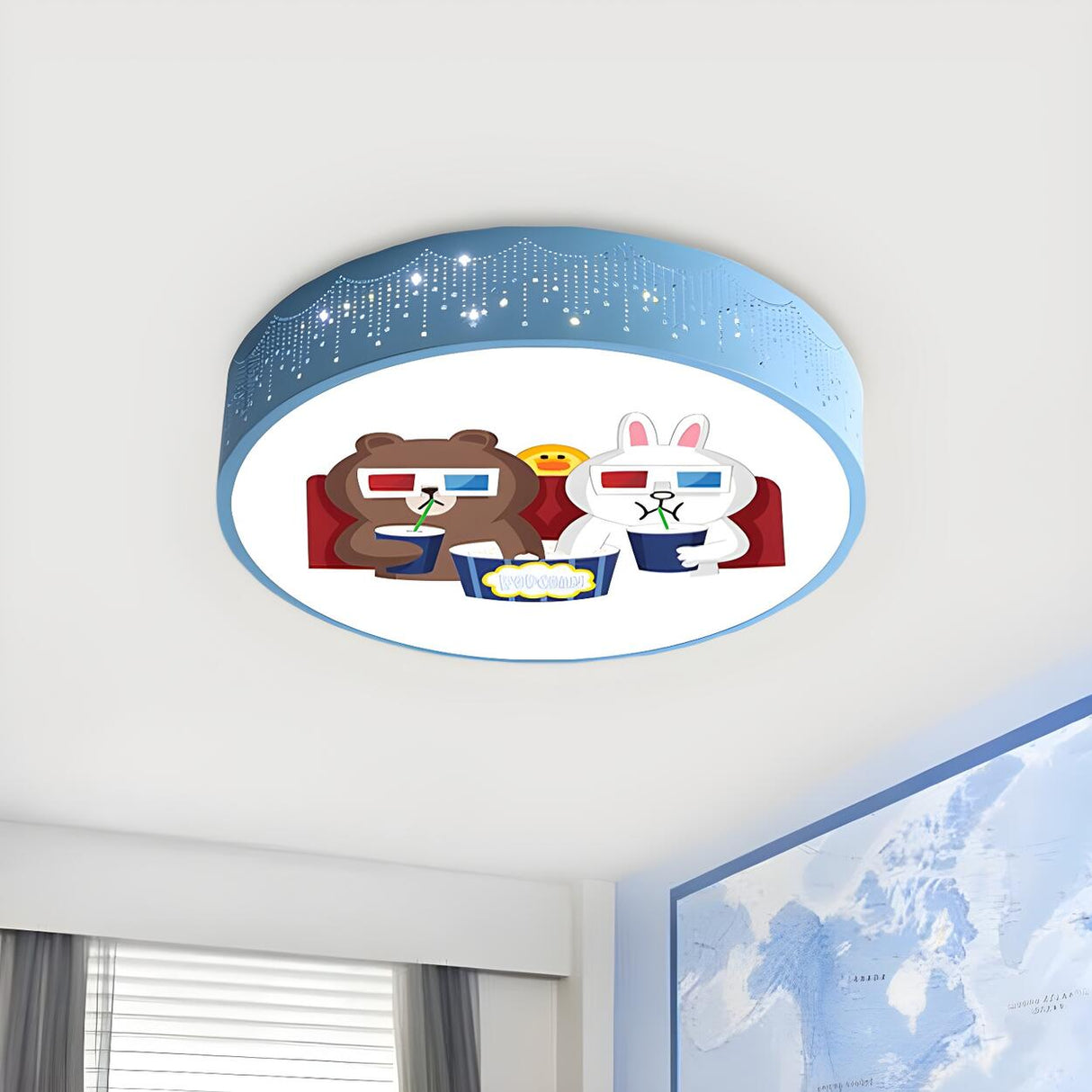 Lovely Cartoon Bear Rainbow Drum LED Flush Mount Light Image - 6