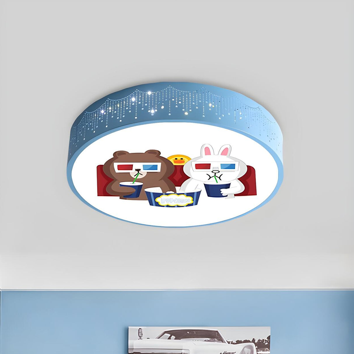 Lovely Cartoon Bear Rainbow Drum LED Flush Mount Light Image - 7