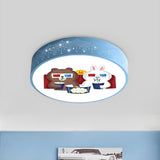 Lovely Cartoon Bear Rainbow Drum LED Flush Mount Light Image - 7