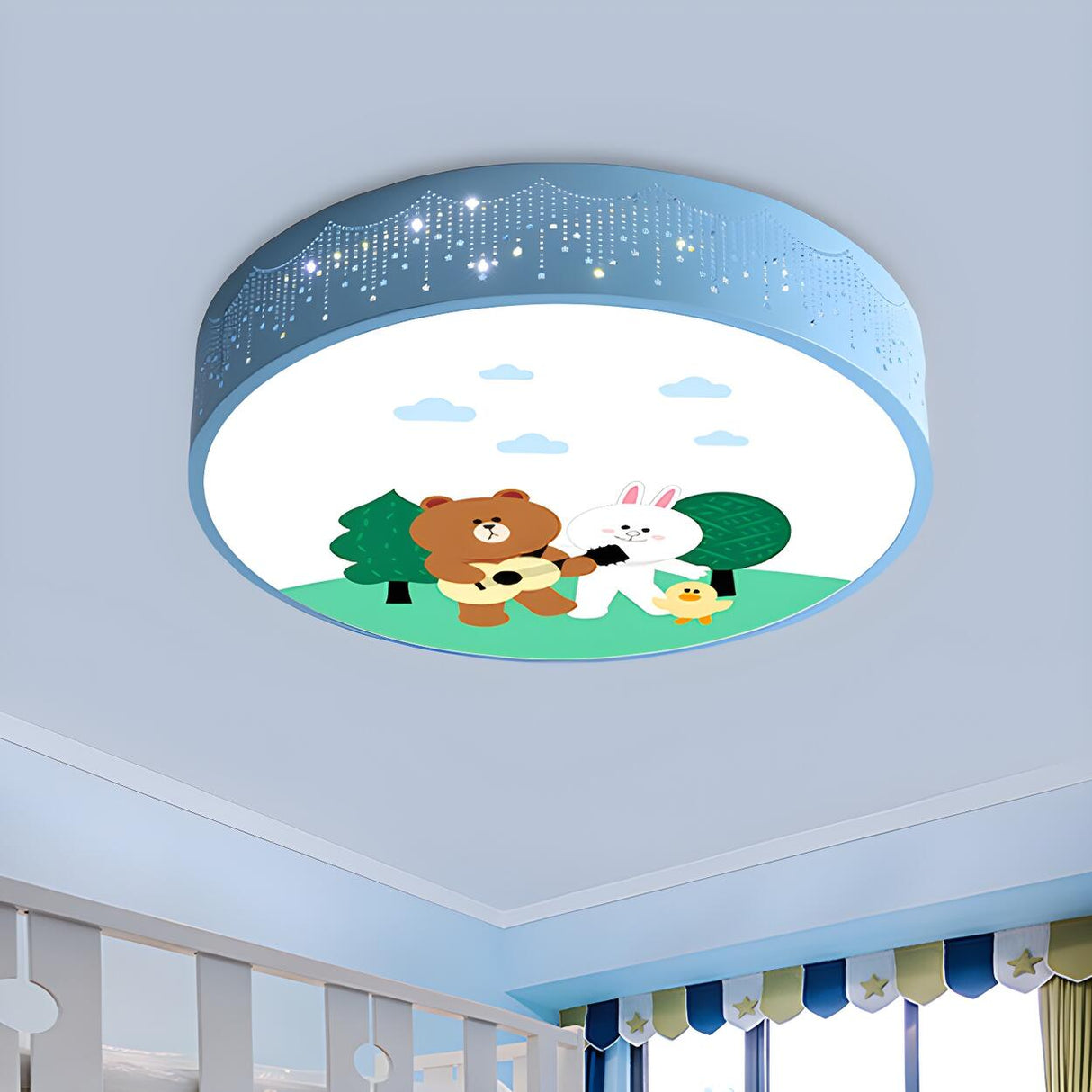 Lovely Cartoon Bear Rainbow Drum LED Flush Mount Light Image - 9