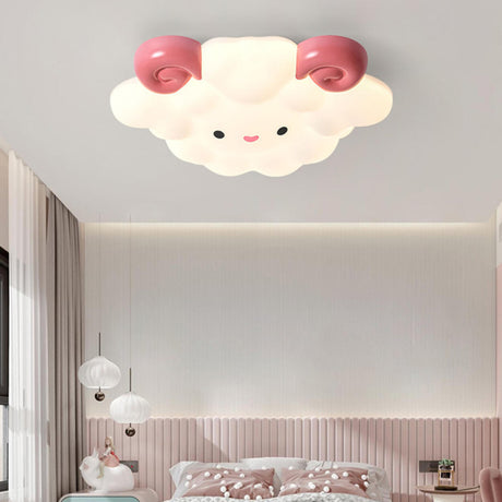 Lovely Pink Lamb Flush Mount Ceiling Light Kids Room Image - 1