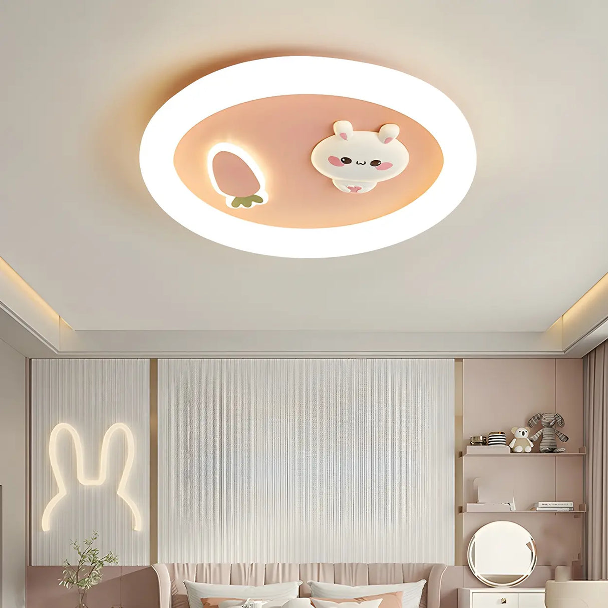 Lovely Round Bunny Carrot LED Flush Mount Ceiling Light Image - 6