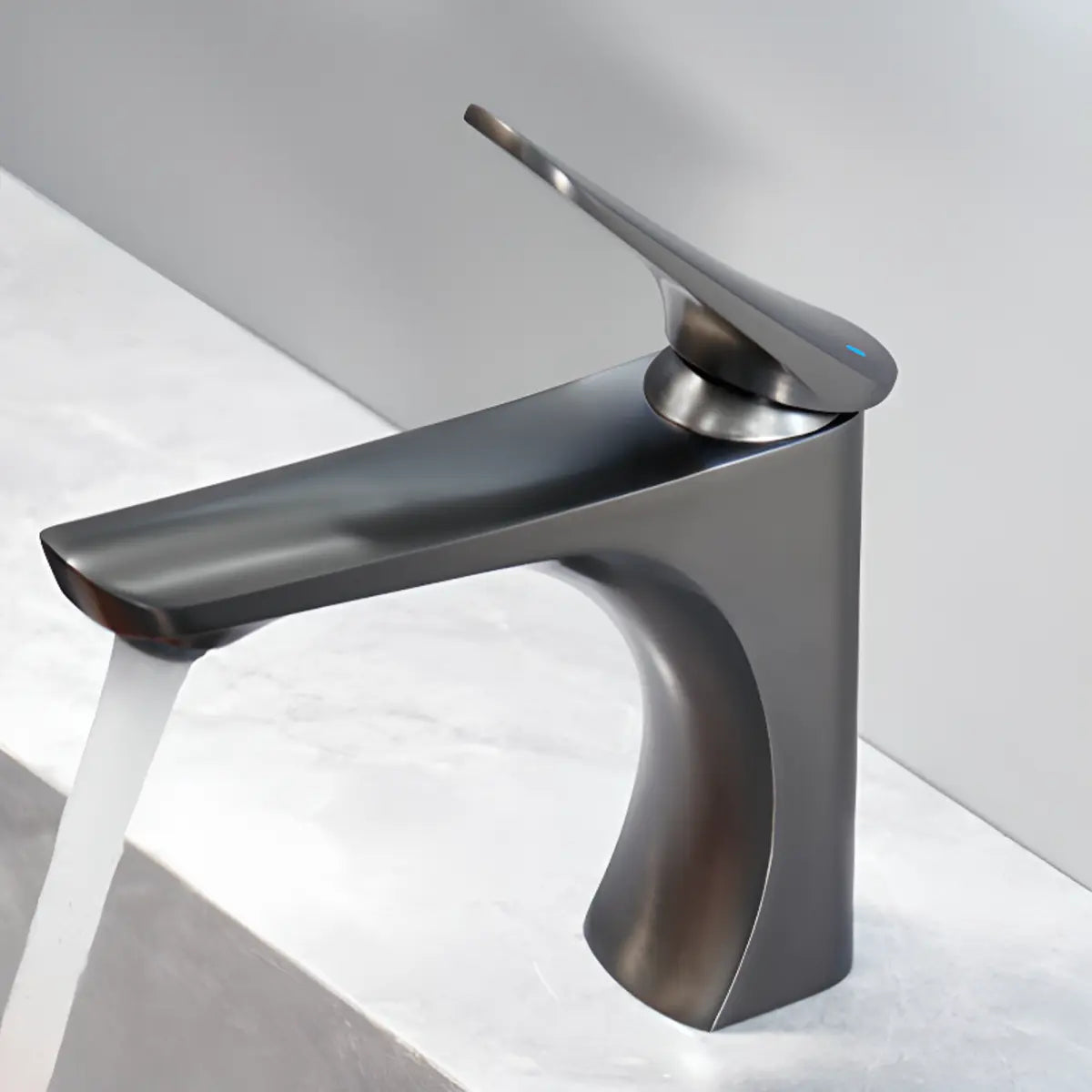 Low Arc Modern Copper Gun Grey Bathroom Sink Faucet Image - 13