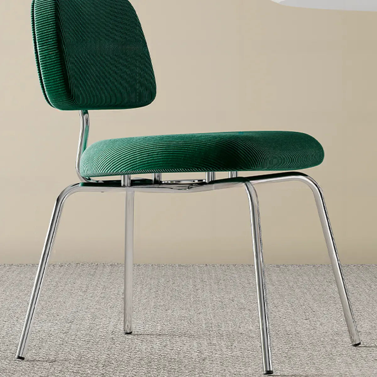 Low Back Round Upholstered Metal Dining Chair Green Image - 14