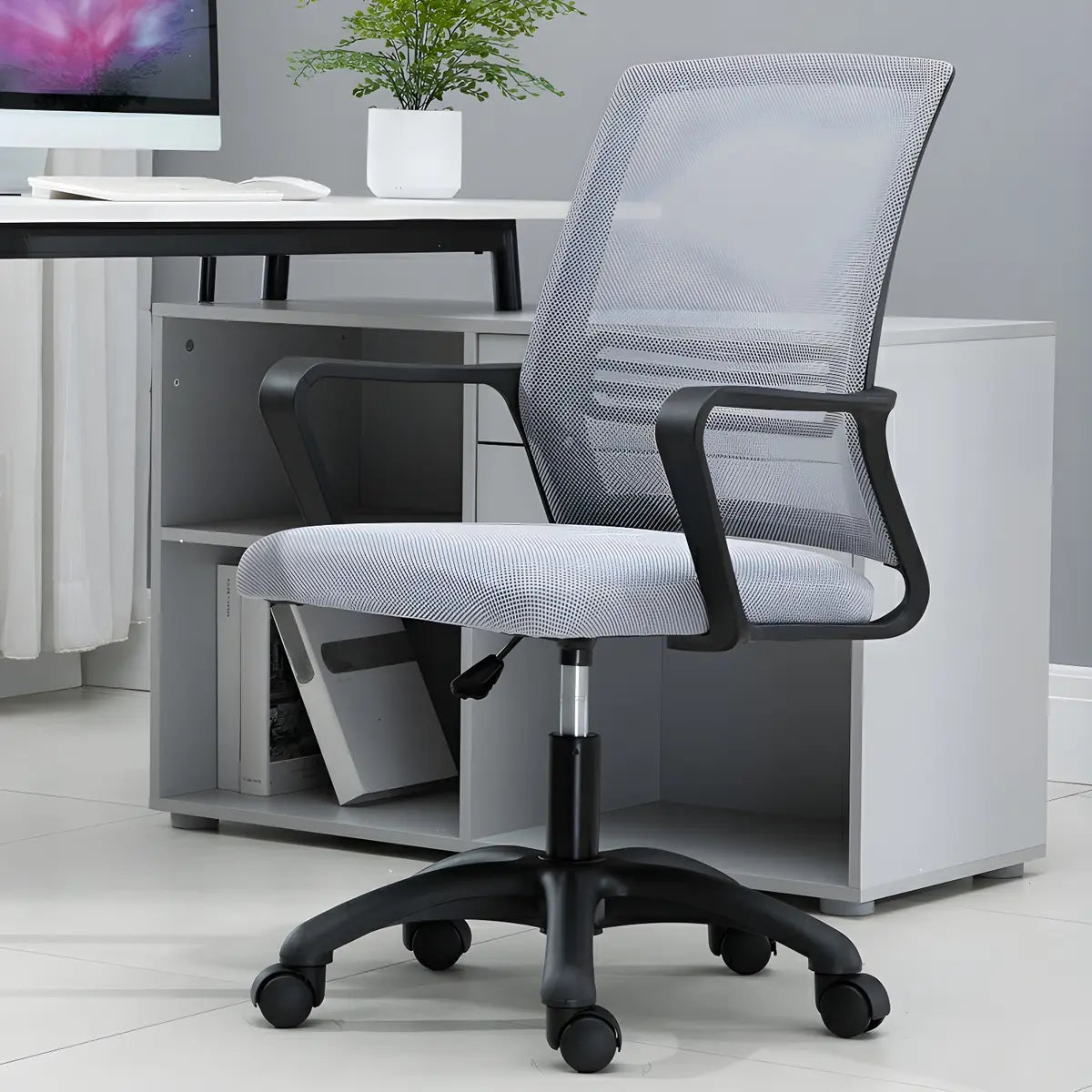 Lumbar Support White Modern Ergonomic Mesh Office Chair Image - 11