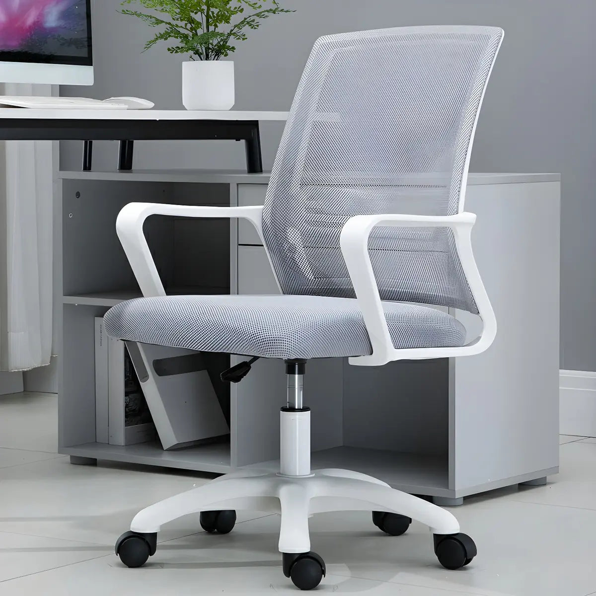 Lumbar Support White Modern Ergonomic Mesh Office Chair Image - 13