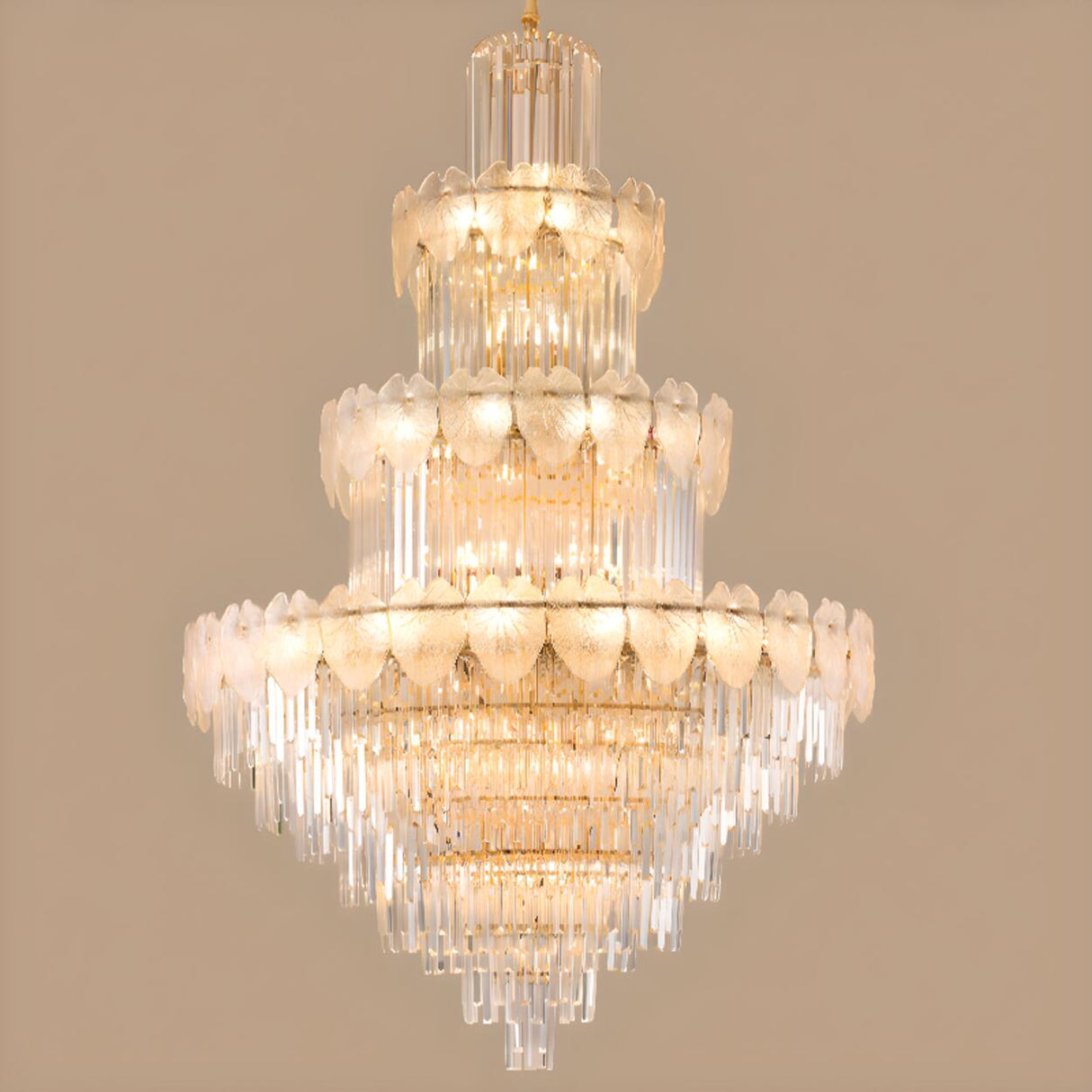 Luxur Tiered Leaf Crystal Chandelier Adjustable Height Image - 10