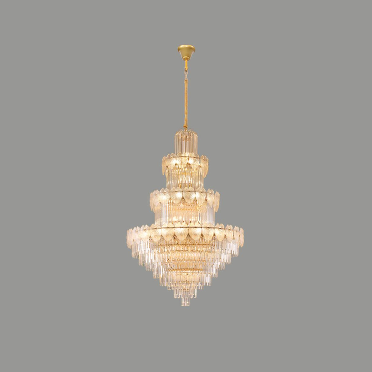 Luxur Tiered Leaf Crystal Chandelier Adjustable Height Image - 3