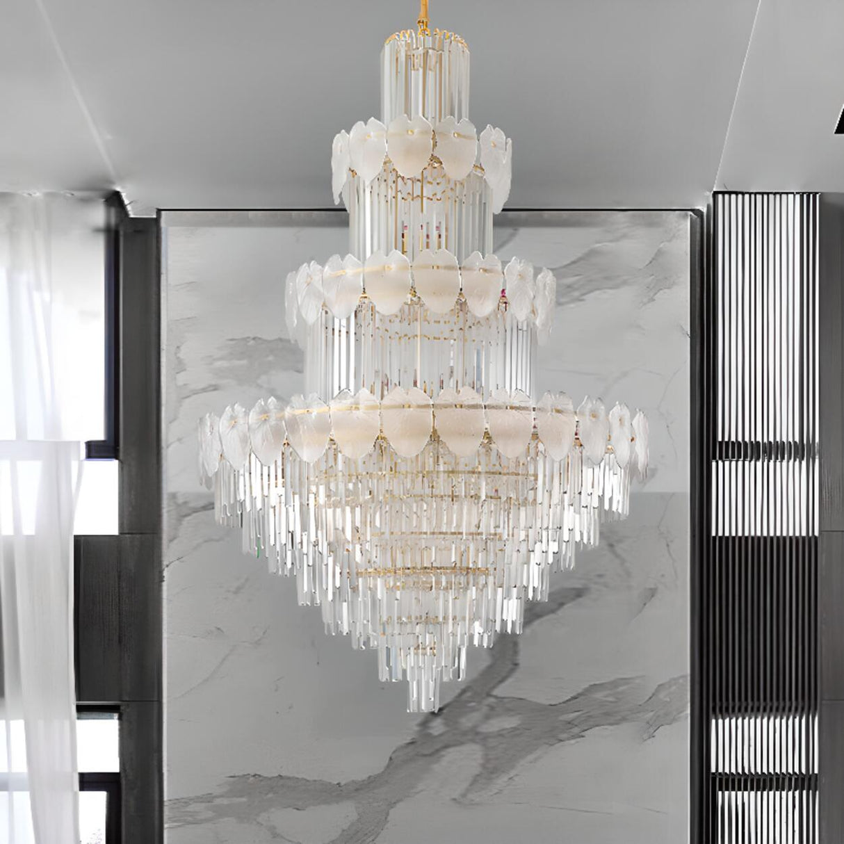 Luxur Tiered Leaf Crystal Chandelier Adjustable Height Image - 4