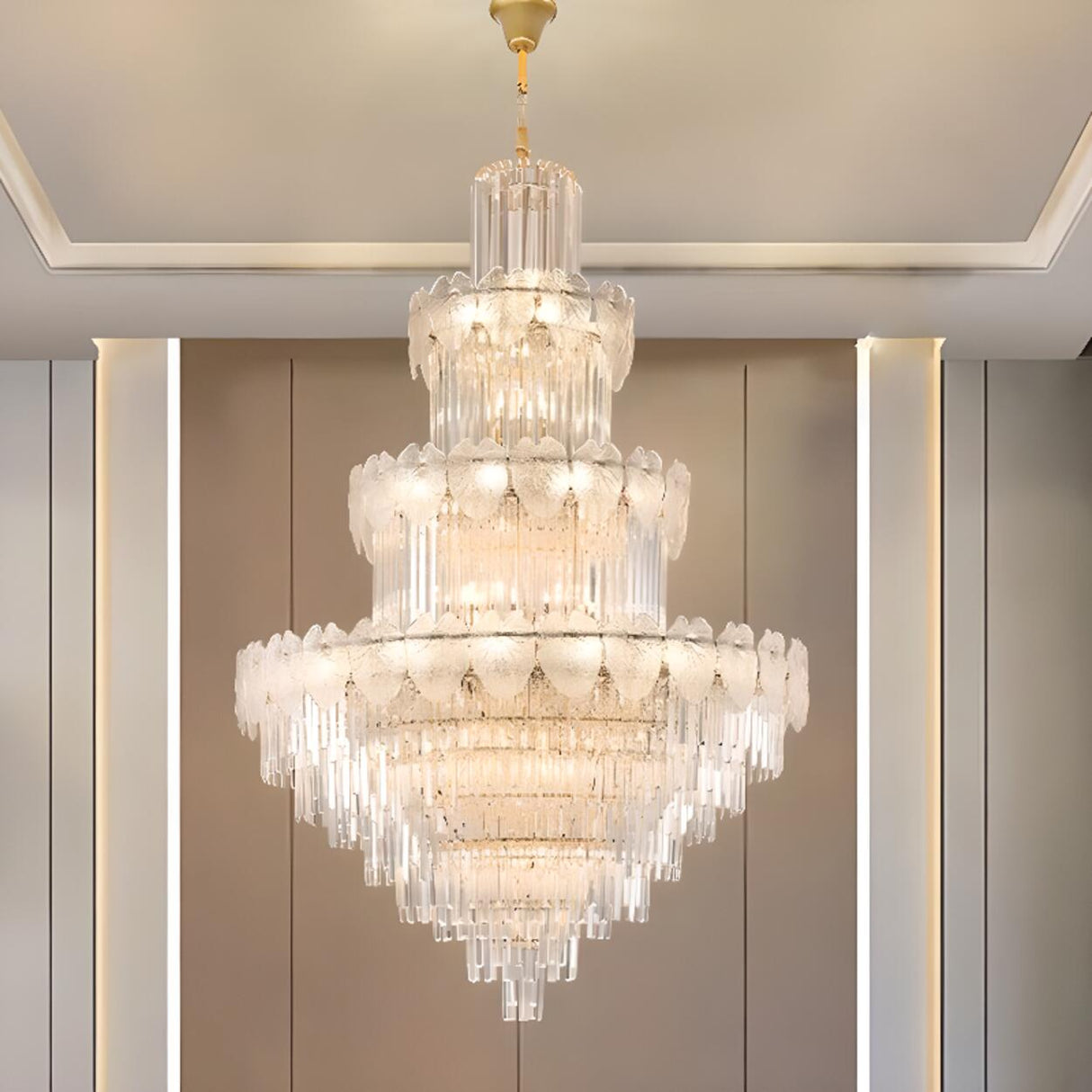 Luxur Tiered Leaf Crystal Chandelier Adjustable Height Image - 8