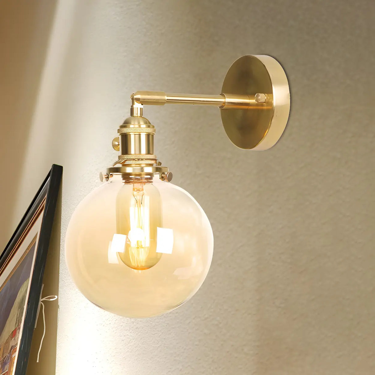 Luxurious Brass Globe Glass LED External Wall Sconce Image - 1