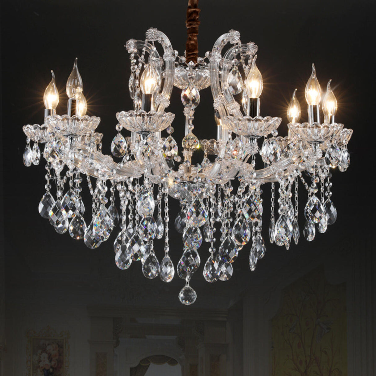 Luxurious Candelabra Adjustable Height Crystal Chandelier Image - 9