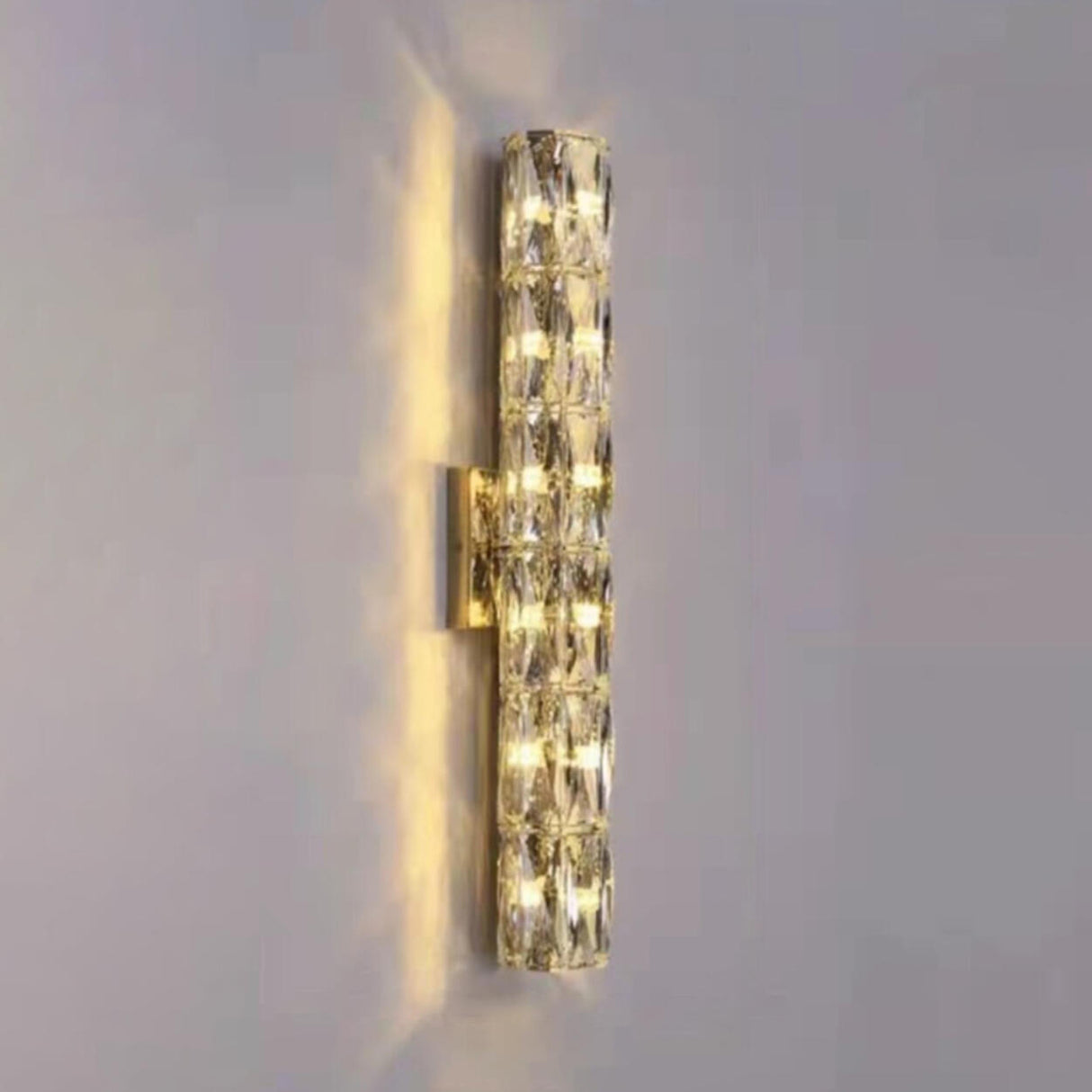 Luxurious Crystal Glass Cylinder Chrome Wall Sconce Image - 14