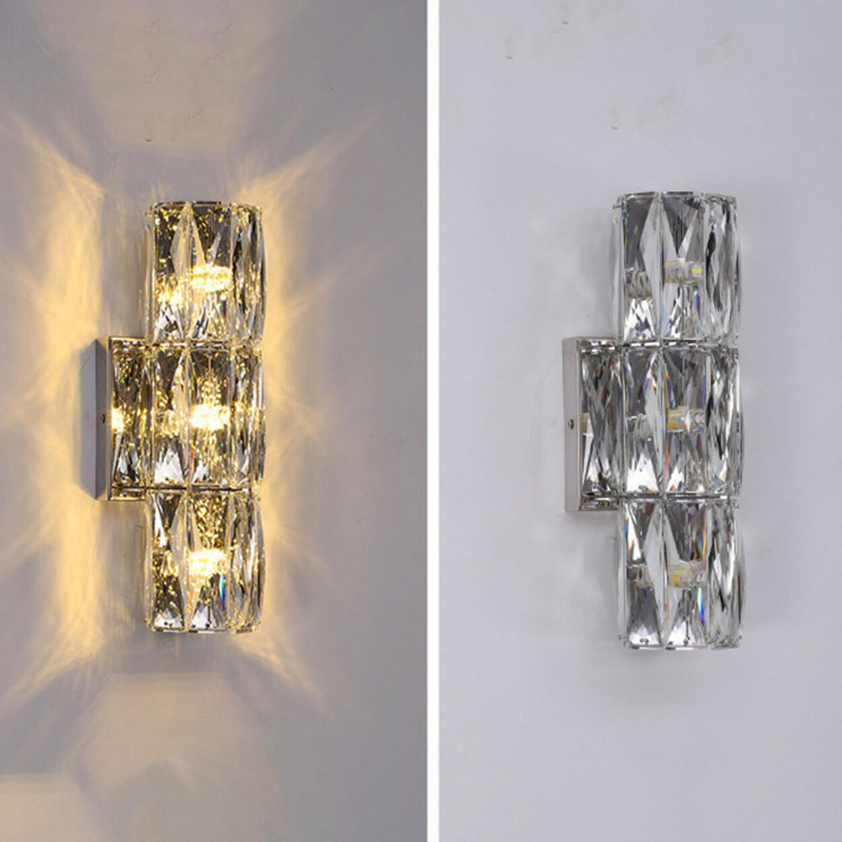 Luxurious Crystal Glass Cylinder Chrome Wall Sconce Image - 18