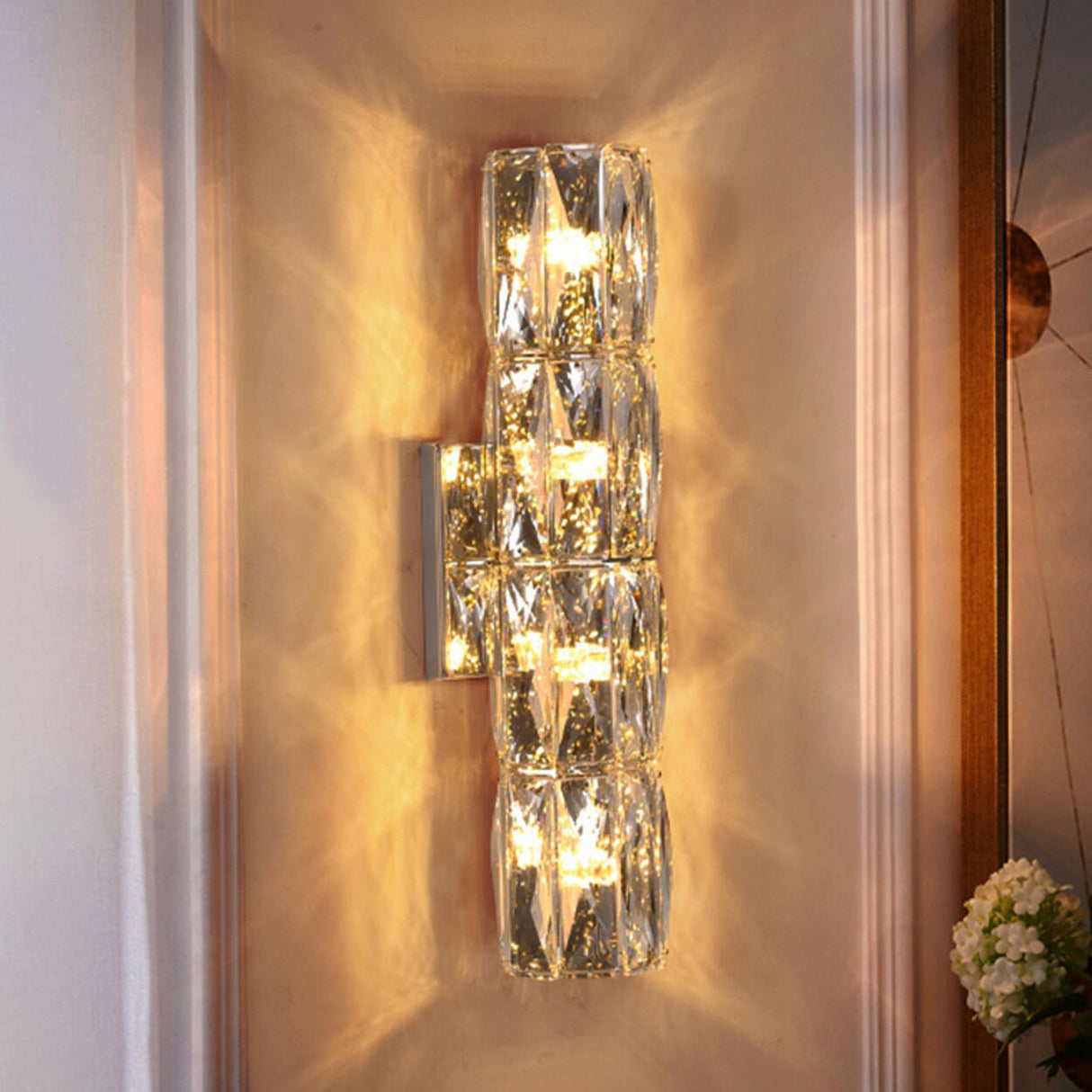 Luxurious Crystal Glass Cylinder Chrome Wall Sconce Image - 5