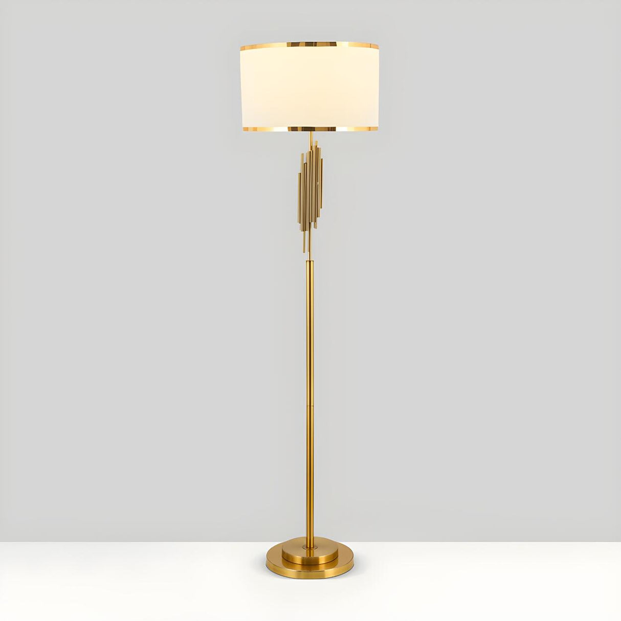 Luxurious Drum Shade Gold Metal LED Floor Lamp Image - 6