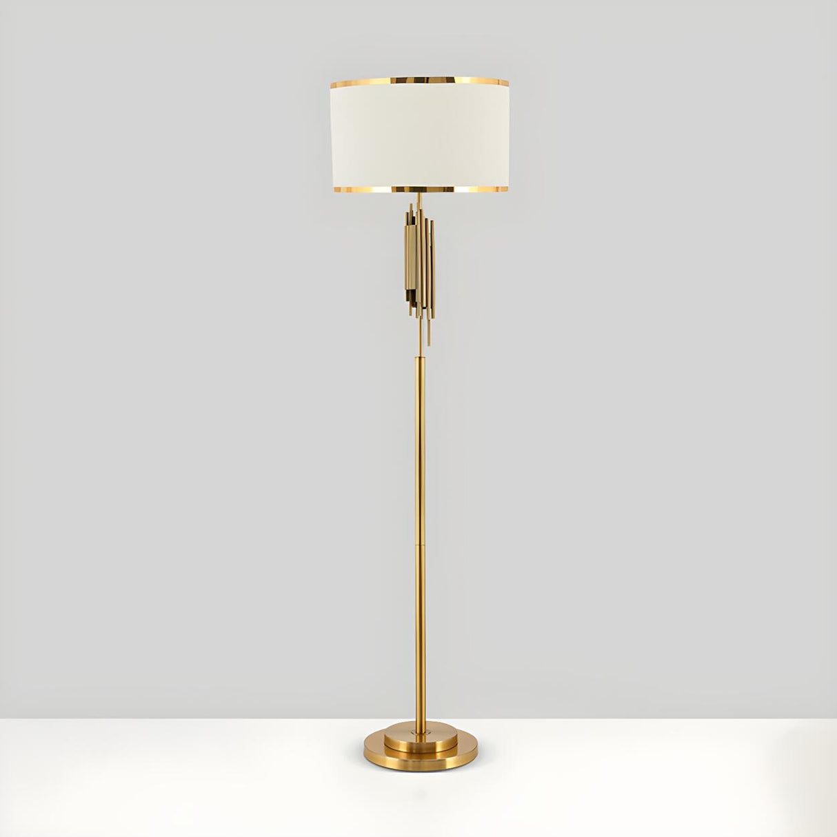 Luxurious Drum Shade Gold Metal LED Floor Lamp Image - 7