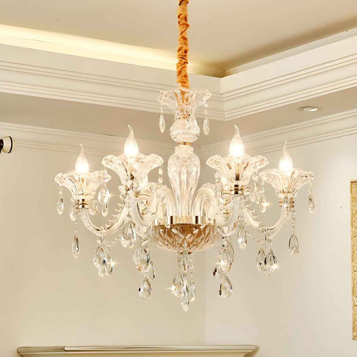 Luxurious Elegant Floral Clear Crystal Candle Chandelier Image - 1