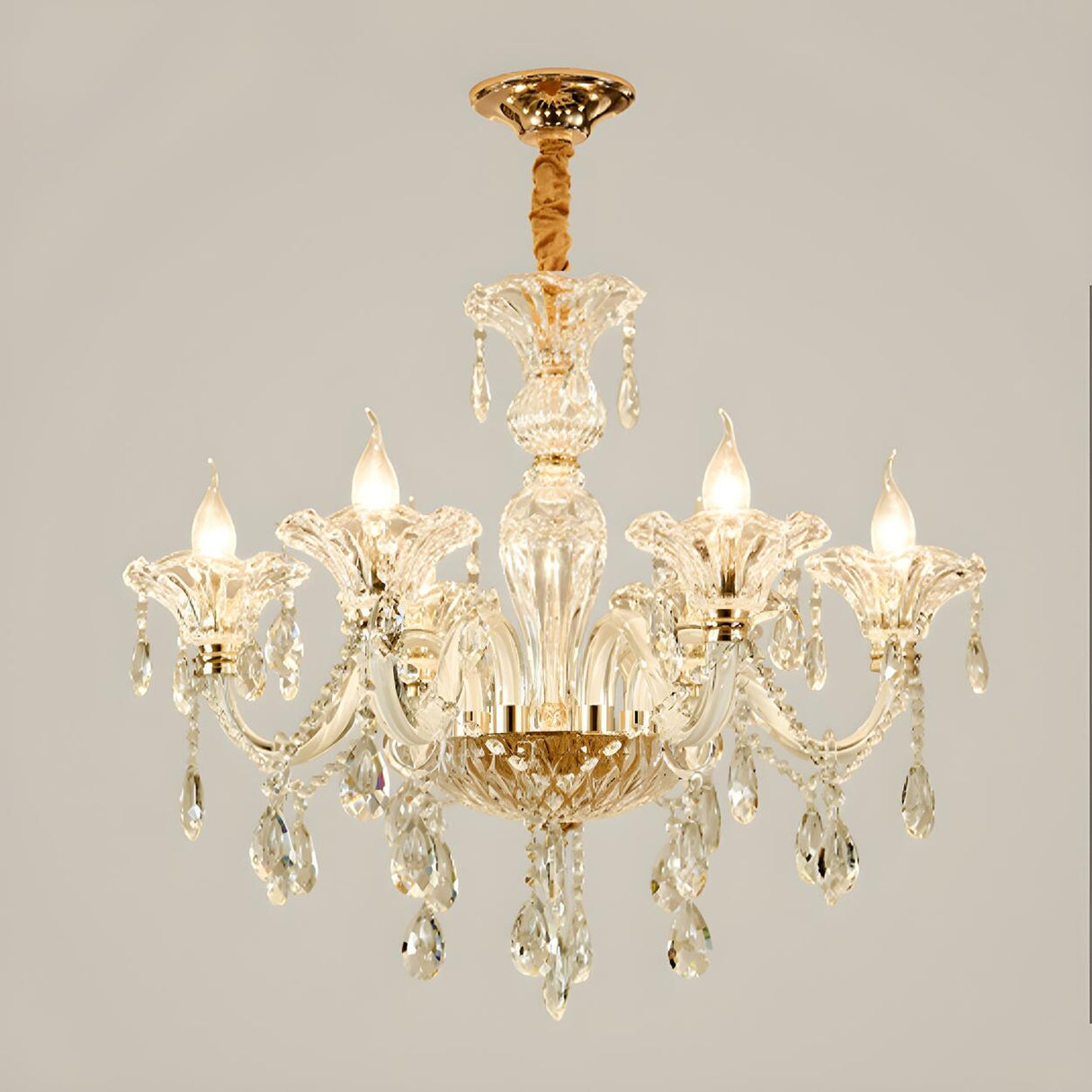 Luxurious Elegant Floral Clear Crystal Candle Chandelier Image - 3