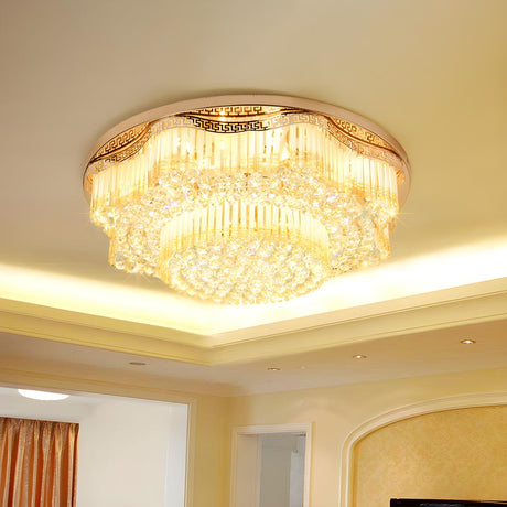 Luxurious Gold 2-Tier Crystal LED Flush Mount Light Image - 2