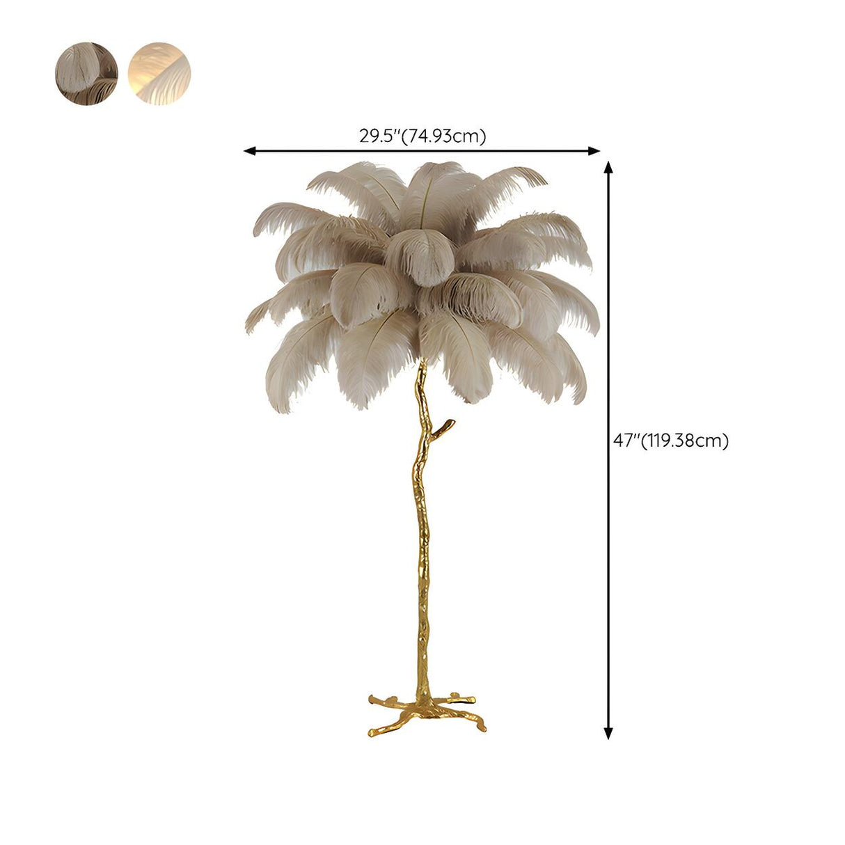 Luxurious Gold Branch Base and Feather Floor Lamp 