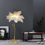 Luxurious Gold Branch Base and Feather Floor Lamp Image - 2