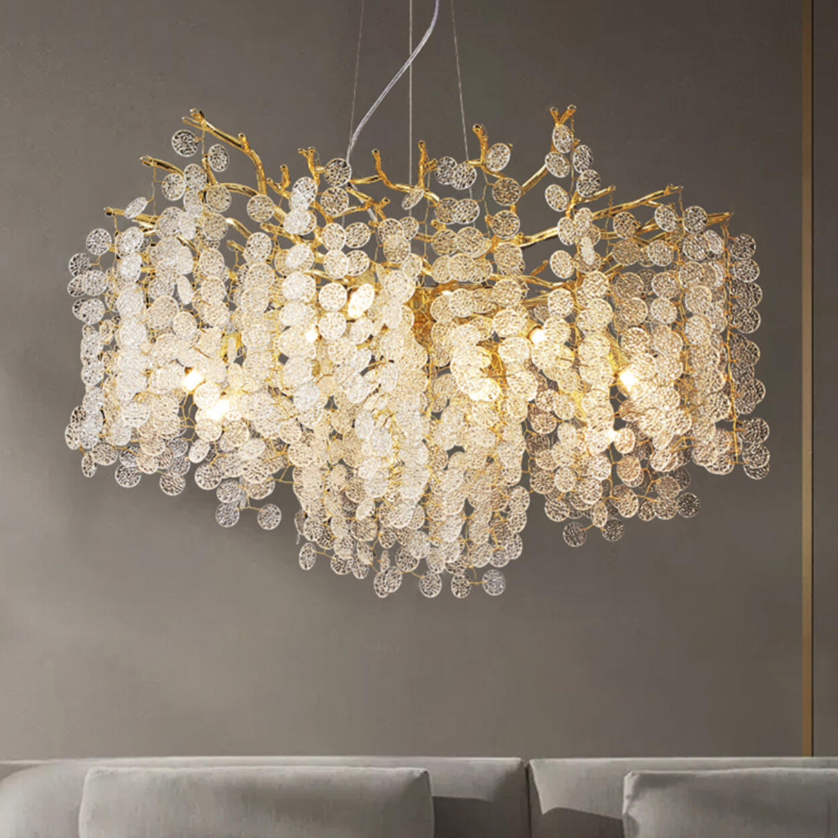 Luxurious Gold Branching Clear Crystal Leaf Chandelier Image - 1