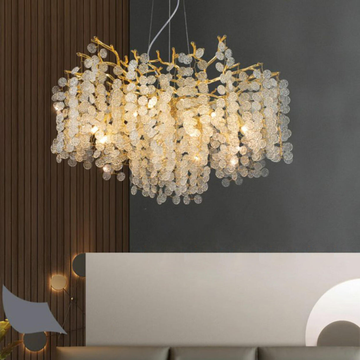 Luxurious Gold Branching Clear Crystal Leaf Chandelier Image - 4