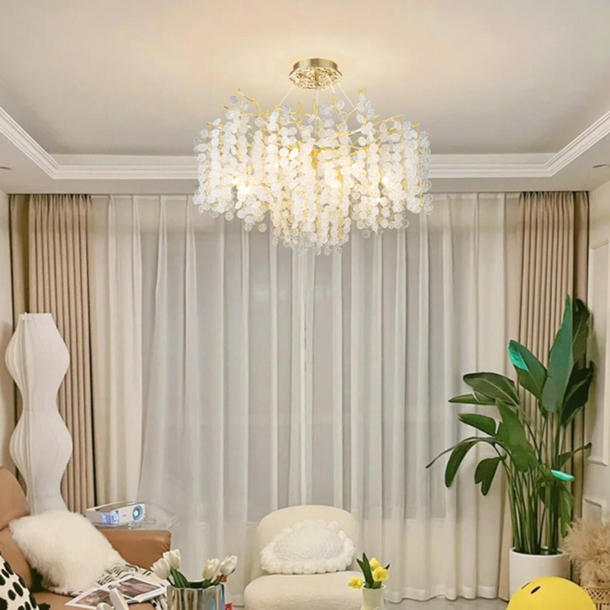 Luxurious Gold Branching Clear Crystal Leaf Chandelier Image - 6