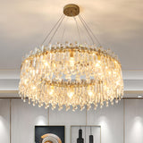 Luxurious Gold Crystal Adjustable Height Chandelier Image - 1