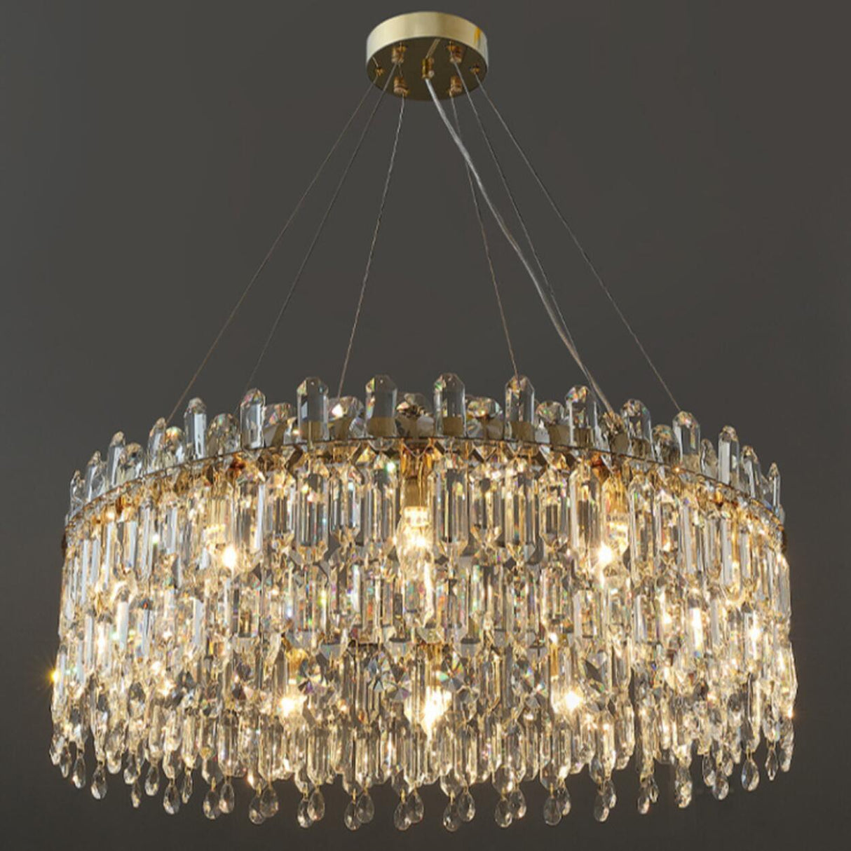 Luxurious Gold Crystal Adjustable Height Chandelier Image - 14