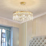 Luxurious Gold Crystal Adjustable Height Chandelier Image - 2