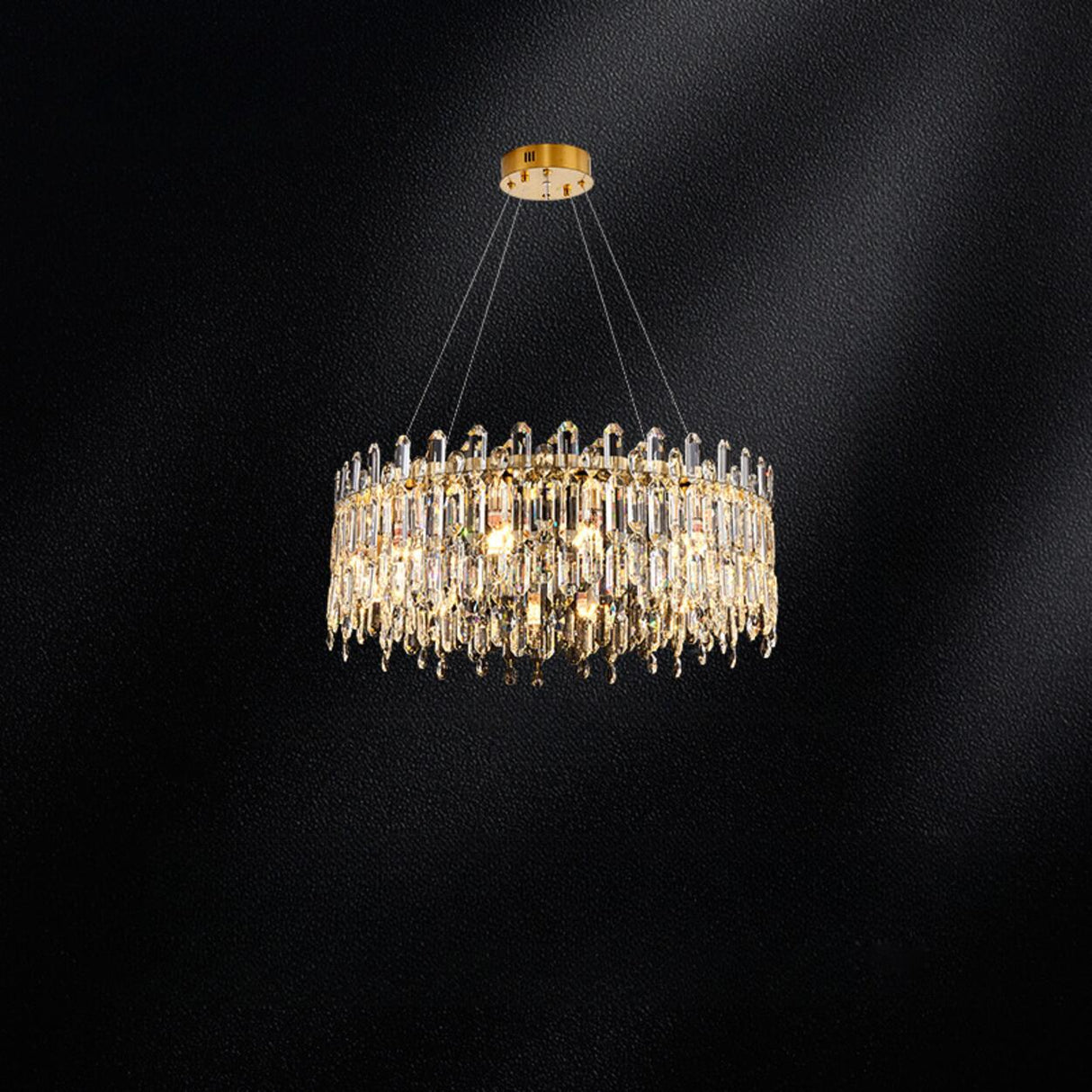 Luxurious Gold Crystal Adjustable Height Chandelier Image - 7