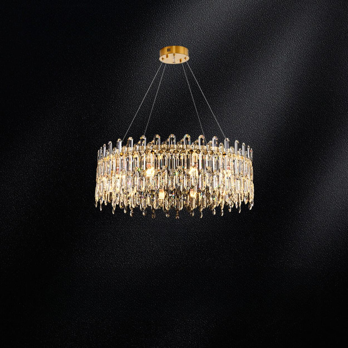 Luxurious Gold Crystal Adjustable Height Chandelier Image - 8